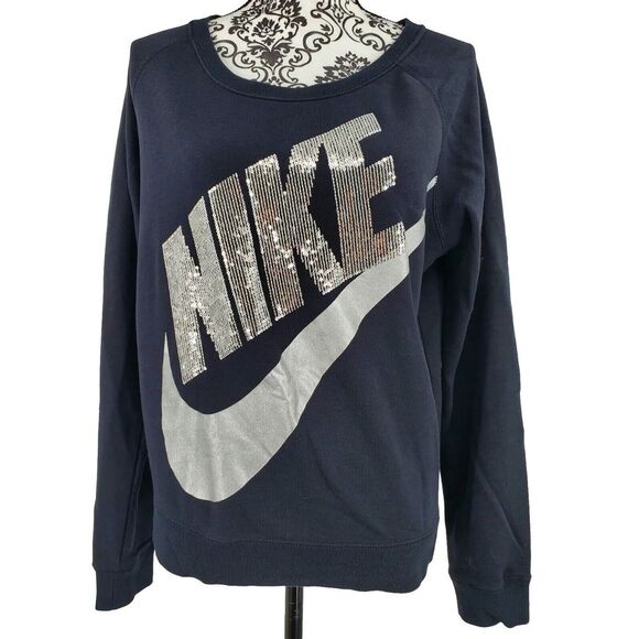 Nike Tops - Nike Black Silver Sequin Bling Sweatshirt Women's Size Medium Nice Condition